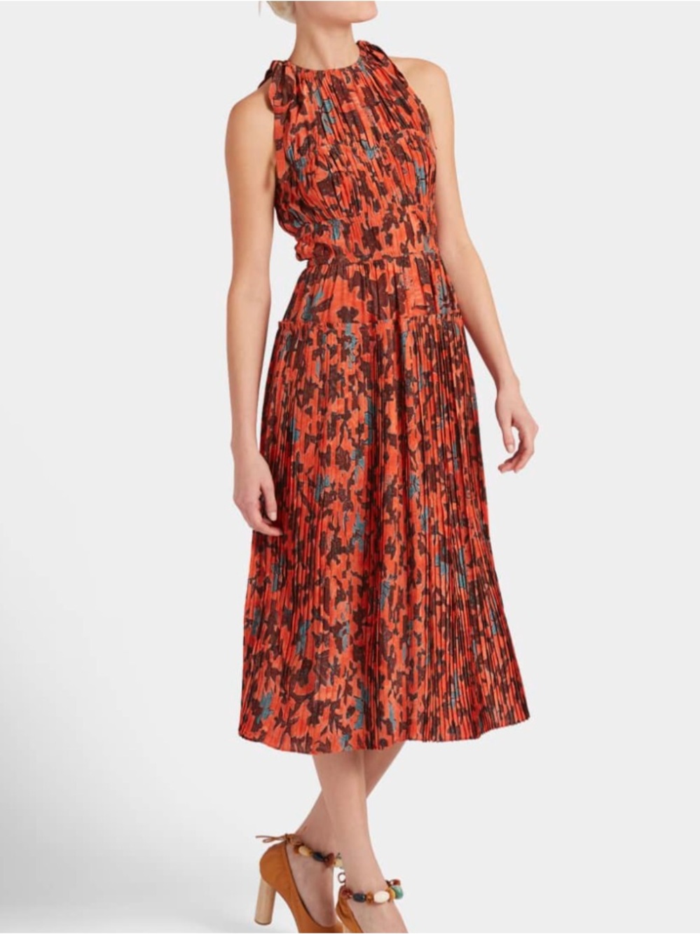 ULLA JOHNSON Amalthea Pleated High-Neck Midi Dress Size 8 - Picture 1 of 12